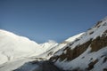 View landscape with Himalayas mountains range and Khardung La road pass winter season at Leh Ladakh in Jammu and Kashmir, India