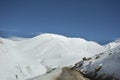 View landscape with Himalayas mountains range and Khardung La road pass winter season at Leh Ladakh in Jammu and Kashmir, India