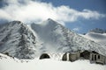 View landscape with Himalayas mountains range and Khardung La road pass winter season at Leh Ladakh in Jammu and Kashmir, India