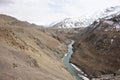 View landscape himalayas range mountain with Confluence of the Indus and Zanskar Rivers from on Srinagar highway while winter Royalty Free Stock Photo