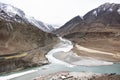 View landscape himalayas range mountain with Confluence of the Indus and Zanskar Rivers from on Srinagar highway while winter Royalty Free Stock Photo