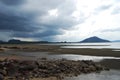 View landscape Koh Pitak or Ko Phithak Island in sea ocean on eastern shore of the Gulf of Thailand while raining strom for eco Royalty Free Stock Photo