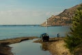 View of landscape and lghthouse of Alanya port with Turkish flag, Alanya, Turkey Royalty Free Stock Photo