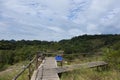 View landscape with mountain forest and wooden walkway bridge of Khao Lon Adventure for thai people and foreign traveler travel Royalty Free Stock Photo