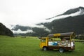 View landscape and mountain with small truck at meadows at Pfunds Royalty Free Stock Photo