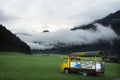 View landscape and mountain with small truck at meadows at Pfunds