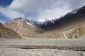 Landscape mountains range with nubra and shyok river between Diskit Turtok highway road at Leh Ladakh in Jammu and Kashmir, India Royalty Free Stock Photo