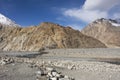 Landscape mountains range with nubra and shyok river between Diskit Turtok highway road at Leh Ladakh in Jammu and Kashmir, India Royalty Free Stock Photo