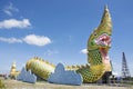 Naga statue at riverside of Chi River near Phayakunkak Museum in Yasothon, Thailand