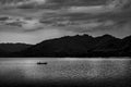 View of landscape nature in sky and cloud storm and river in rain season, Black and white and monochrome style Royalty Free Stock Photo