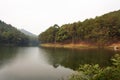 View landscape of Pang Ung lake in Pang Oung forest park or Switzerland of Thailand in authentic Chinese village Ban Rak Thai in