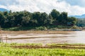 View of the landscape of the river Nam Khan, Luang Prabang, Laos. Copy space for text