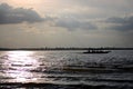 View landscape seascape of largest reservoir West Baray or Baray Teuk Thla for Cambodian people traveler travel visit while sunset Royalty Free Stock Photo