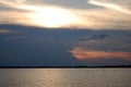 View landscape seascape of largest reservoir West Baray or Baray Teuk Thla for Cambodian people traveler travel visit while sunset Royalty Free Stock Photo