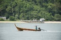 View landscape seascape and local thai fisher sailing long tail boat fishery after catch fish and marine life in sea ocean of