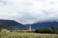 View landscape of Silandro city of countryside Malles Venosta village, Italy