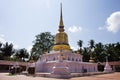 Stupa of Wat phra that sawi temple for thai people travel visit respect praying chedi and buddha statues in Chumphon, Thailand