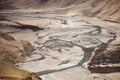 View landscape at viewpoint mountains range with nubra river when evaporated dry at Leh Ladakh in Jammu and Kashmir, India Royalty Free Stock Photo