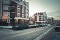 New luxury house and residential complex with a convenient courtyard in Moscow. Modern urban real estate and condominium Royalty Free Stock Photo