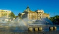 View of langericht court in german city munich hidden behind magnificent fountain....IMAGE