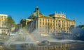 View of langericht court in german city munich hidden behind magnificent fountain....IMAGE