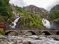 View on Langfossen waterfall in summer, Etne, Norway Royalty Free Stock Photo