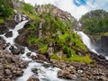 View on Langfossen waterfall in summer, Etne, Norway Royalty Free Stock Photo