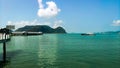 The view of Langkawi at the port. The cruise sailing at the ocean taking the tourist around the island