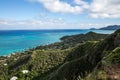 View of Lanikai from the Pillbox hiking trail Kailua Hawaii in D