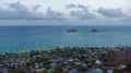 View from the Lanikai Pillbox hiking trail of the Lanikai Beach and the Mokulua Islands, Hawaii.