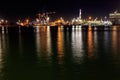 View of Lanterna (lighthouse) in old port of the city of Genoa at night, Italy Royalty Free Stock Photo