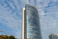 View of a large beautiful city in the early morning. Kiev. Ukraine.Skyscraper in the city center against the blue sky with clouds Royalty Free Stock Photo