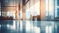 A view of a large building through a glass door, empty hospital hallway. Royalty Free Stock Photo