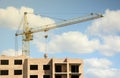 View of a large construction site with buildings under construction and multi-storey residential homes. Tower cranes in Royalty Free Stock Photo