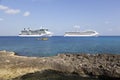 Cruise Ships And Grand Cayman Rocky Shore Royalty Free Stock Photo