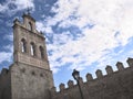 View of large fortified tower of great wall of Avila