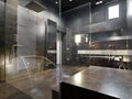 View a large masonry shower in the modern bathroom