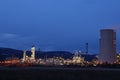 View of large petrochemical factory in night