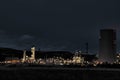 View of large petrochemical factory in night