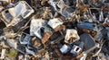 A view of a large pile of scrap metal at a junkyard or recycling plant Royalty Free Stock Photo