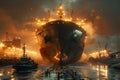 View of a large ship at night in the port Generative AI Royalty Free Stock Photo