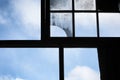 Large timber window frames in an abandoned shearing shed Royalty Free Stock Photo