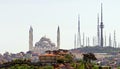 View of the largest mosque in Turkey, Grand CamlÃÂ±ca Mosque, and the CamlÃÂ±ca TRT Television Tower