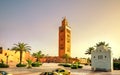 Picturesque view of Koutoubia mosque with minaret in Marrakesh at sunset. Morocco, North Africa Royalty Free Stock Photo