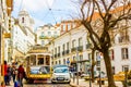 Lisboa, Portugal, Largo square do Corpo Santo with yellow tram