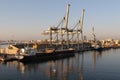 View of Larnaca`s Port, Cranes, Boats, Ships and equipment. Octo Royalty Free Stock Photo