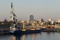 View of Larnaca`s Port, Cranes, Boats, Ships and equipment. Octo Royalty Free Stock Photo