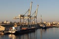 View of Larnaca`s Port, Cranes, Boats, Ships and equipment. Octo Royalty Free Stock Photo