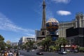 View of the Las Vegas Bouldevard, with the replica of the Eiffel Tower, in the city of Las Vegas, State of Nevada