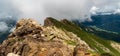 View from Latemarscharte mountain pass in Latemar mountain group in Dolomites